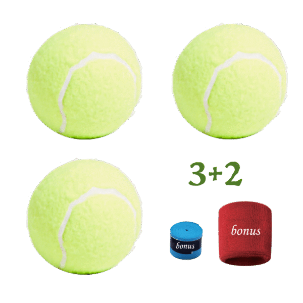Quality Tennis Balls 3pc + Racket Over-grip 1pc + Cotton Wristband 1pc
