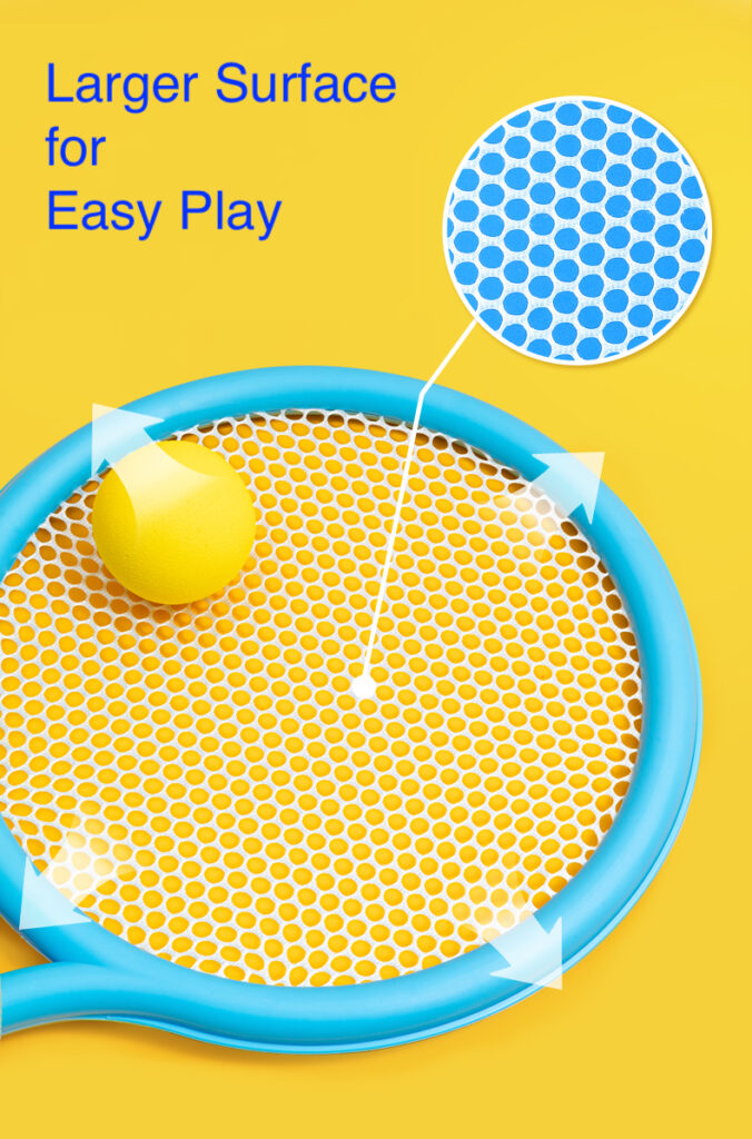 Kids tennis rackets set for children to play with a yellow ball and a large surface for easy play, perfect for kids.