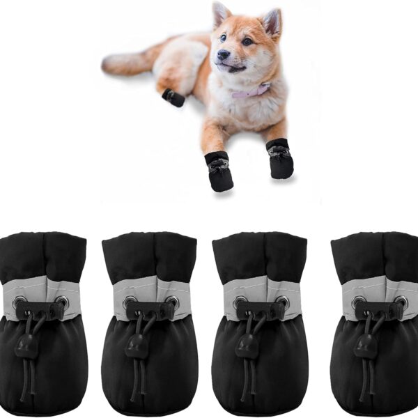 Dog Shoes for Small Dogs, Puppy Dog Boots & Paw Protector for Winter Snowy Days, Anti-Slip Sole Dog Booties for Indoor Hardwood Floor 4PCS